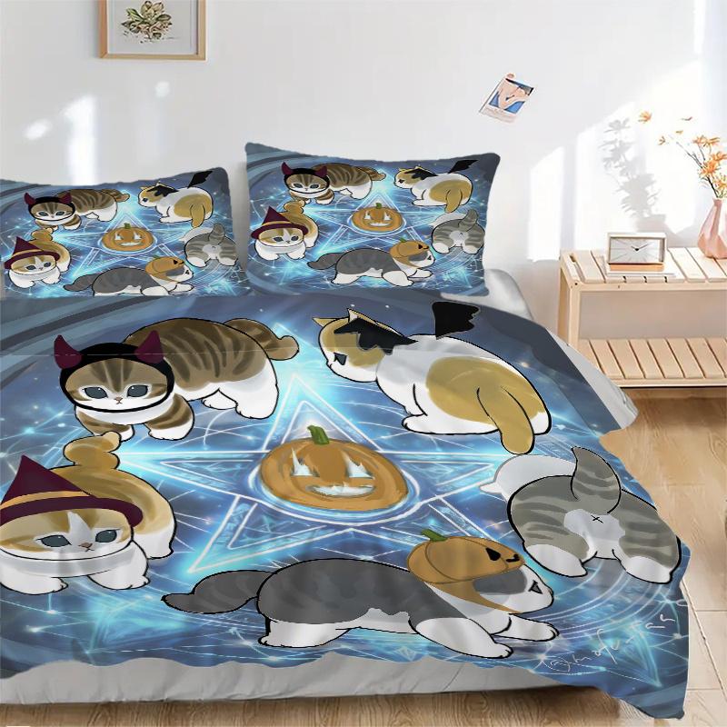 3pcs Halloween Spellbound Cats Quilt Cover Set - Soft and Cozy Bedroom, Guest Room and Dorm Decorative Bedding