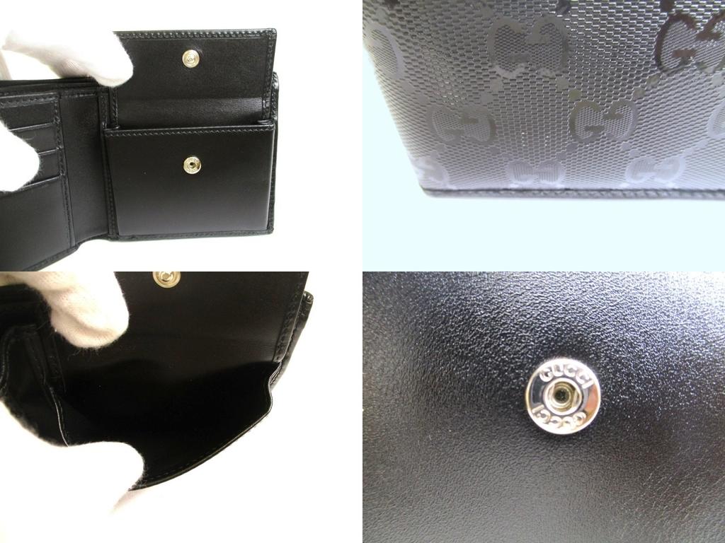Authentisches GUCCI Imprimee Schwarzes Beschichtetes Canvas Leder Bifold Geldbörse #a770 Aufgearbeitet