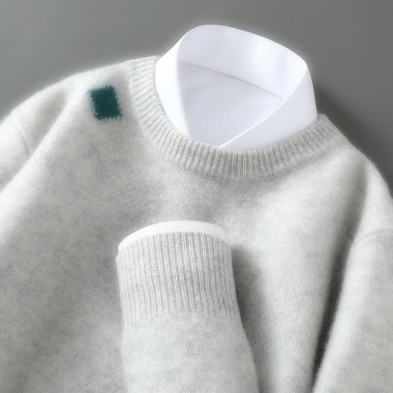 

Men s Thick Pure Wool Sweater - Autumn/Winter Loose Round Neck Casual Pullover Knitwear Base Layer XXXL