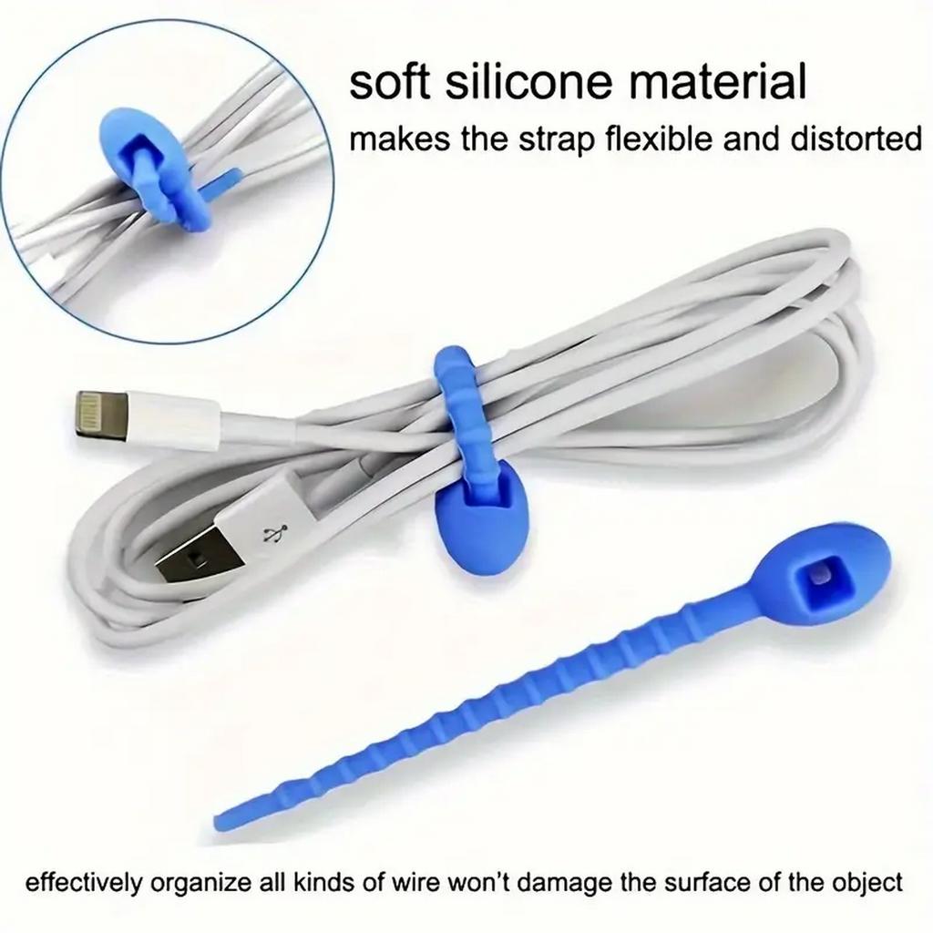 Silicone Reusable Cable Wire Organizer, Storage Holder Bag Ties Cord Management Zip Tie Twist, Multifunctional Bag Clip Food Sav