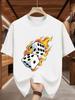 Men's Flame Dice Print T-Shirt - D20 Tabletop Gaming Crew Neck Tee, Casual Streetwear Summer Top with Random Dice Patter