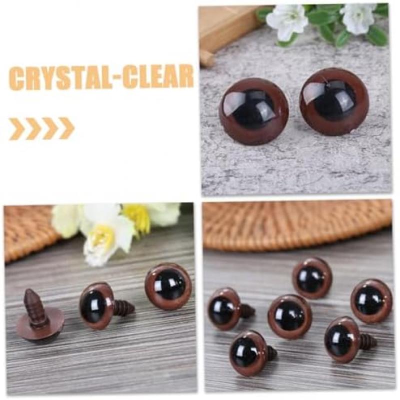 20 Pieces Safety Eyes Plastic Brown for Amigurumi Plush Toy Crafting with Sparkling Gloss and Realistic Look for DIY Teddy Bears and Stuffed Animals