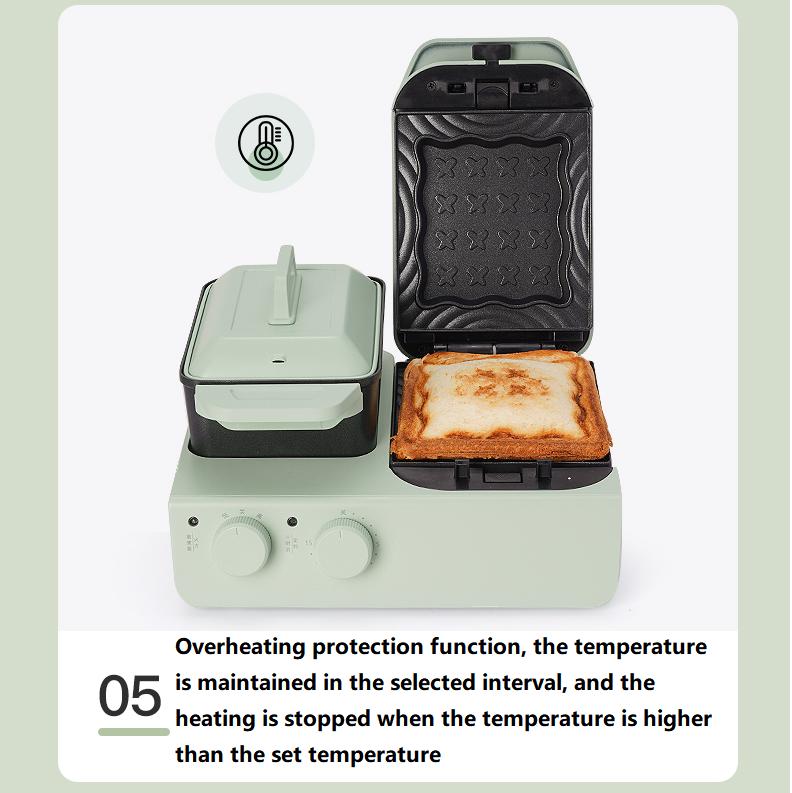 220V Household Electric Waffle Maker 4 In 1 Non-stick Home Breakfast Machine Bread Cake Baking Machine Frying Pan With 3 Plates