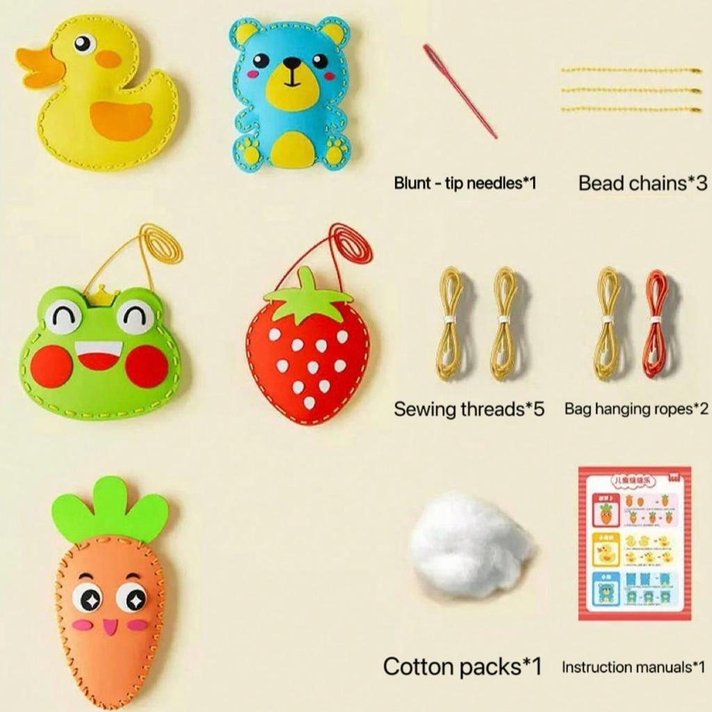5pcs Children's Sewing Handmade Set,DIY Sewing Material Pack,Children's Toys,Educational Stress - Relief,Enlightenment Festival Gift Sewing Dolls Frog