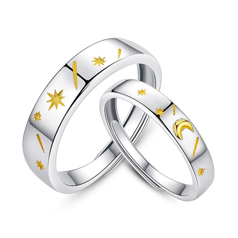 Runxin's Adjustable Sun, Moon & Stars Couple Ring: A Simple, Elegant Gift for Long-Distance Lovers.