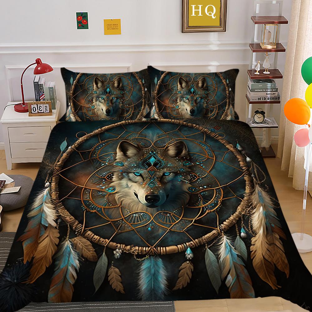 Wolf Printed Home Bedclothes King Size Microfiber Bedding Set Cover Man Soft High Quality Home Textiles