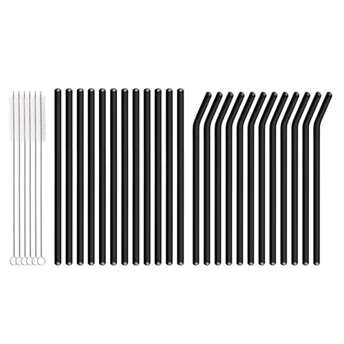 30 PCS Drinking Straws, 8 x 200 mm Bulk Reusable Glass Straws, Include 12 Straight 12 Bent 6 Cleaning Brush, Straws for Smoothies, Milkshake, Juice