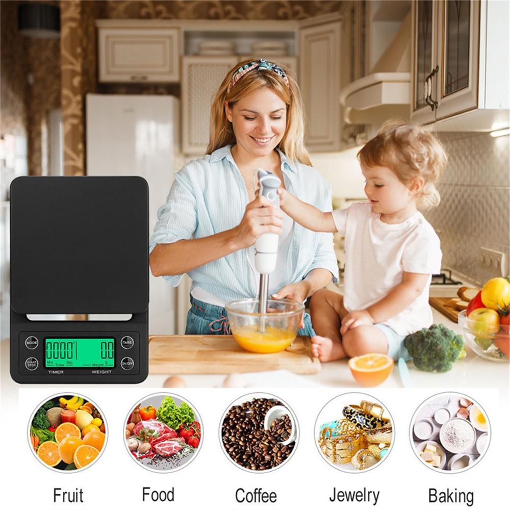 Pour-Over Coffee Scale with Timer, Kitchen and Baking Scale, Black, 3kg/0.1g Capacity.