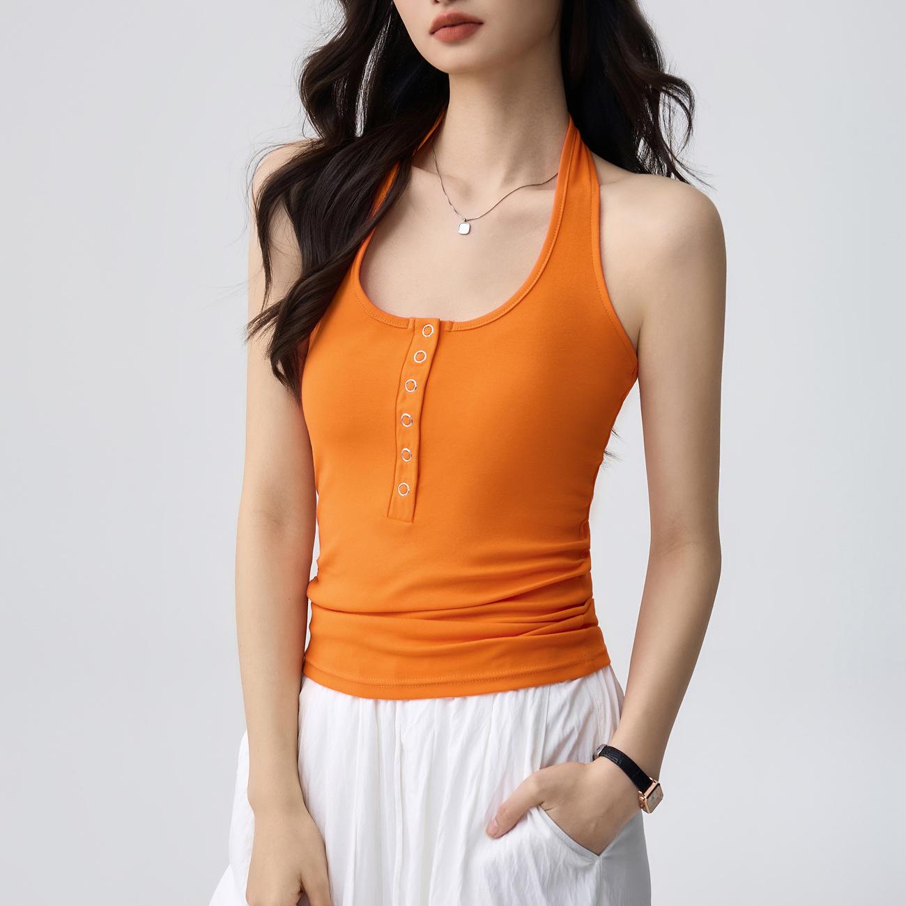 40-Count Pure Cotton Sleeveless Henley Halter Top Large