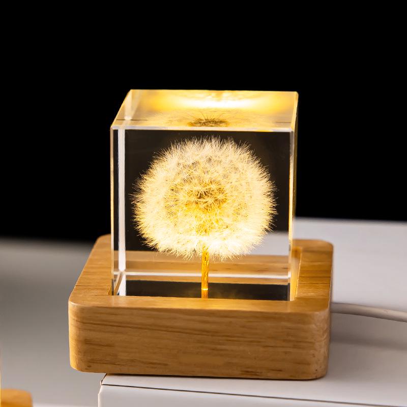 Dandelion Crystal Ball Night Light with Preserved Flower