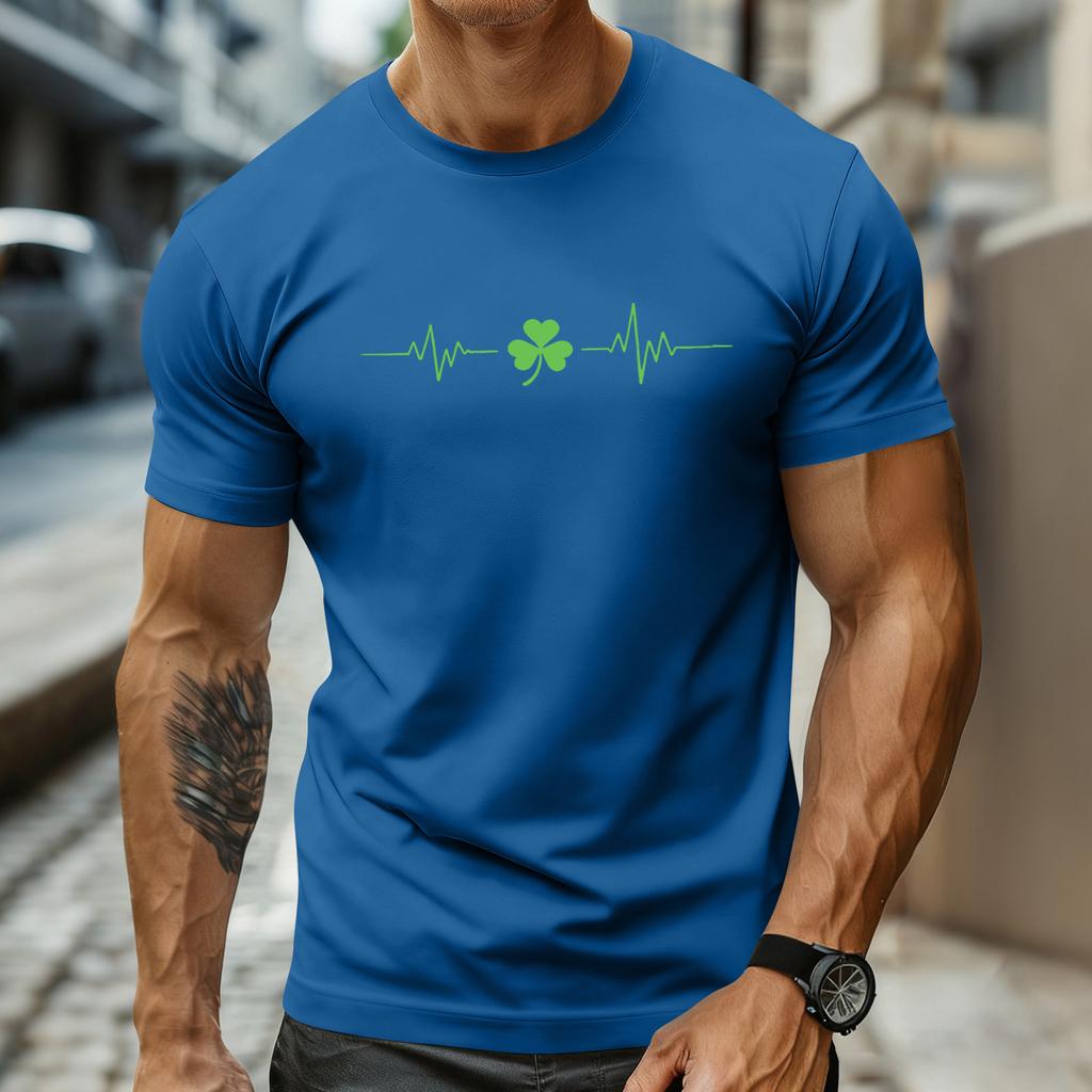 Haut à manches courtes et col rond à imprimé festif pour homme, haut de sport décontracté