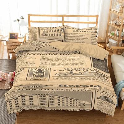 Alte Zeitung Bettbezug Vintage Französische Bettwäsche Set Brauner Bettdeckenbezug für Jungen Mädchen Teenager QueenKing Mikrofaser Bettdeckenbezug