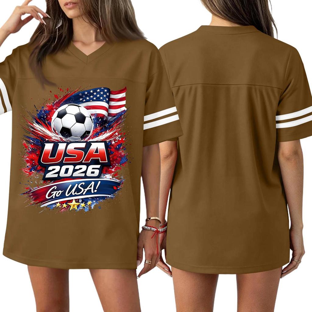 Women's Casual & Stylish V-Neck Sports — Print Short-Sleeve Athletic T-Shirt Top