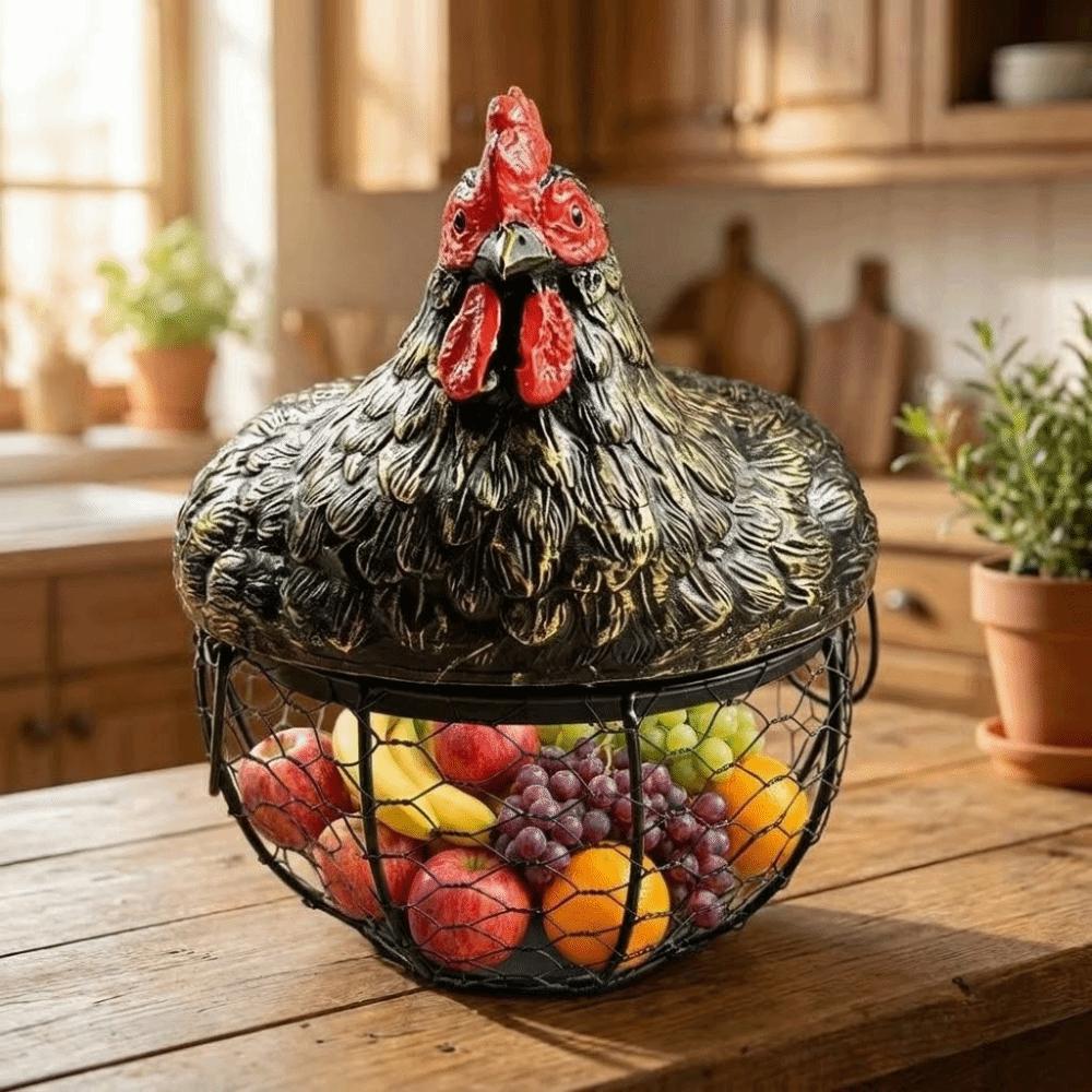 Multipurpose Chicken Design Egg Collecting Basket Resin Cute Egg Organizer Rustic Wire Storage Basket Farm