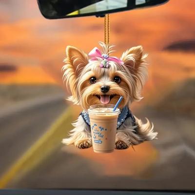 Puppy Rearview Mirror Pendant Car Hanging Ornament Acrylic Christmas Tree Door Window Fence Branch Gift for Women Men