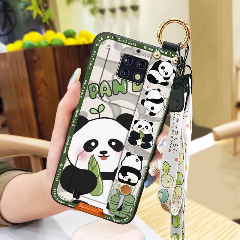 Cute Back Cover Phone Case For Oukitel WP6 Silicone Cartoon Ring Wrist Strap Panda Fashion Design Phone Holder Soft Case
