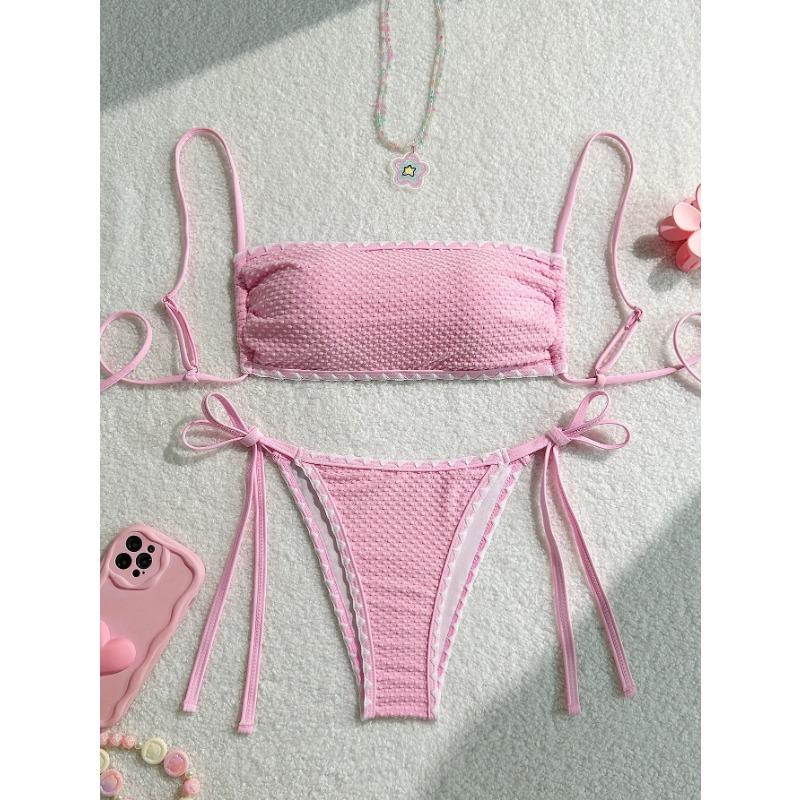 

Купальники Белый 2-х частей купальник без бретелек для женщин сексуальный бандо спинки бикини комплект шнуровка пэчворк купальный костюм 2025 Новый L