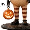 Unique Holiday Gift for Fall Pumpkin Witch Figurine, Spooky Halloween Statue with Lantern, LED Lighted Night Lamp Vintage Gothic Resin Tabletop Mantel
