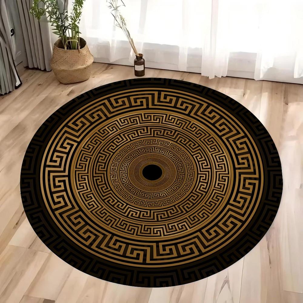 

Moroccan Washable Round Rug Black Gold Vintage Area Rug for Living Room Bedroom Circle Rug Runners Entryway Circular Mat 60cm