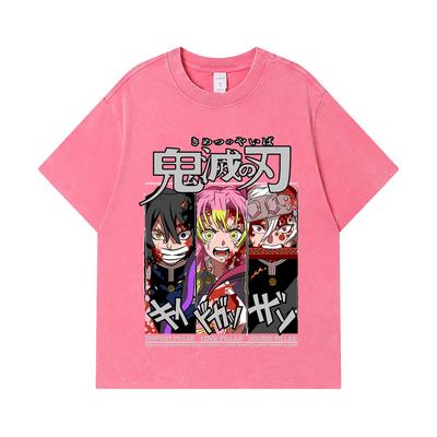 275 GSM Washed T-shirts 100% Cotton Demon Slayer V59 Pillars Print Unisex Heavy Cotton T Shirt