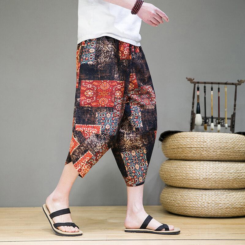 Guofeng casual cropped pants men's new new Chinese cropped pants Chinese style medium pants ethnic style sweatpants men's