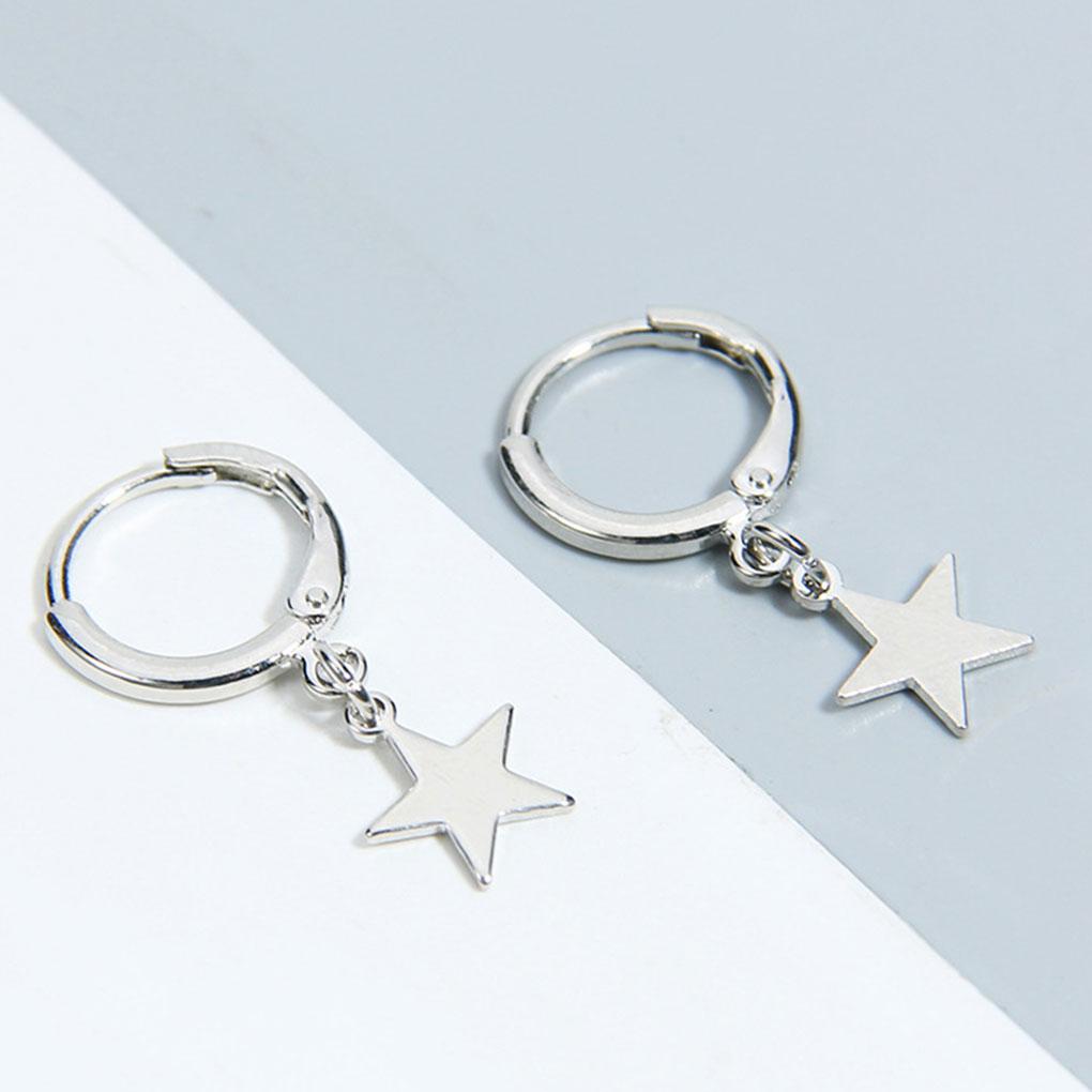 Women Girls Star Pendant Earrings Shiny Ear Clip Pin Copper Stud Jewelry Holiday Gift