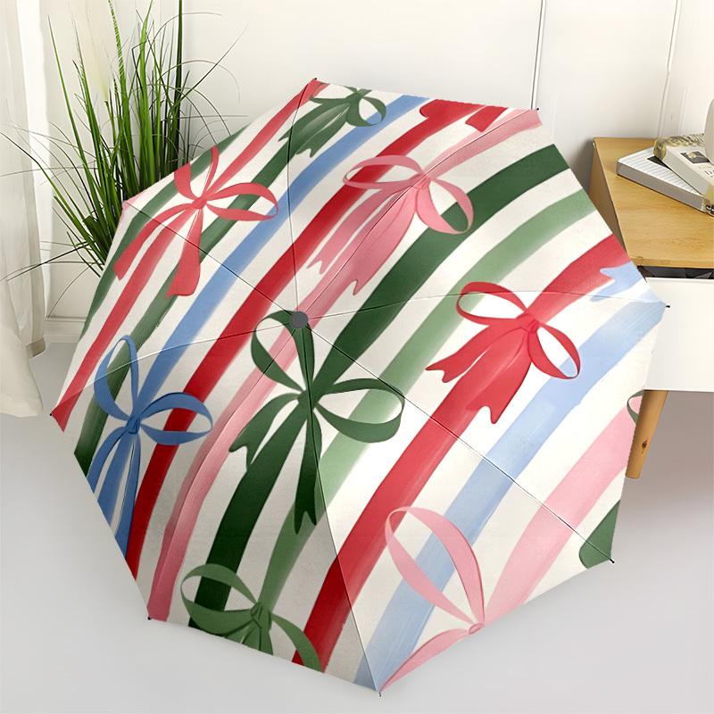 

1pc Bows Stripes Automatic Folding Umbrella - 8-Rib Automatic Open/Close, Large Canopy, Portable for Office, Living Room, Bedroom yy251217168
