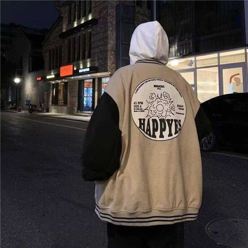2025 Trend Men's Handsome Stand Collar Solid Color Patchwork Jacket with Letter Print - Fashionable Spring/Autumn Streetwear