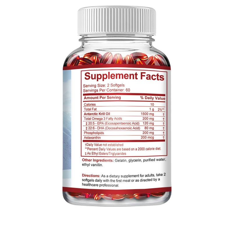 High-content Antarctic Krill Oil Extract Soft Capsules, Gluten-free, Suitable for Both Men and Women, 120 Capsules.