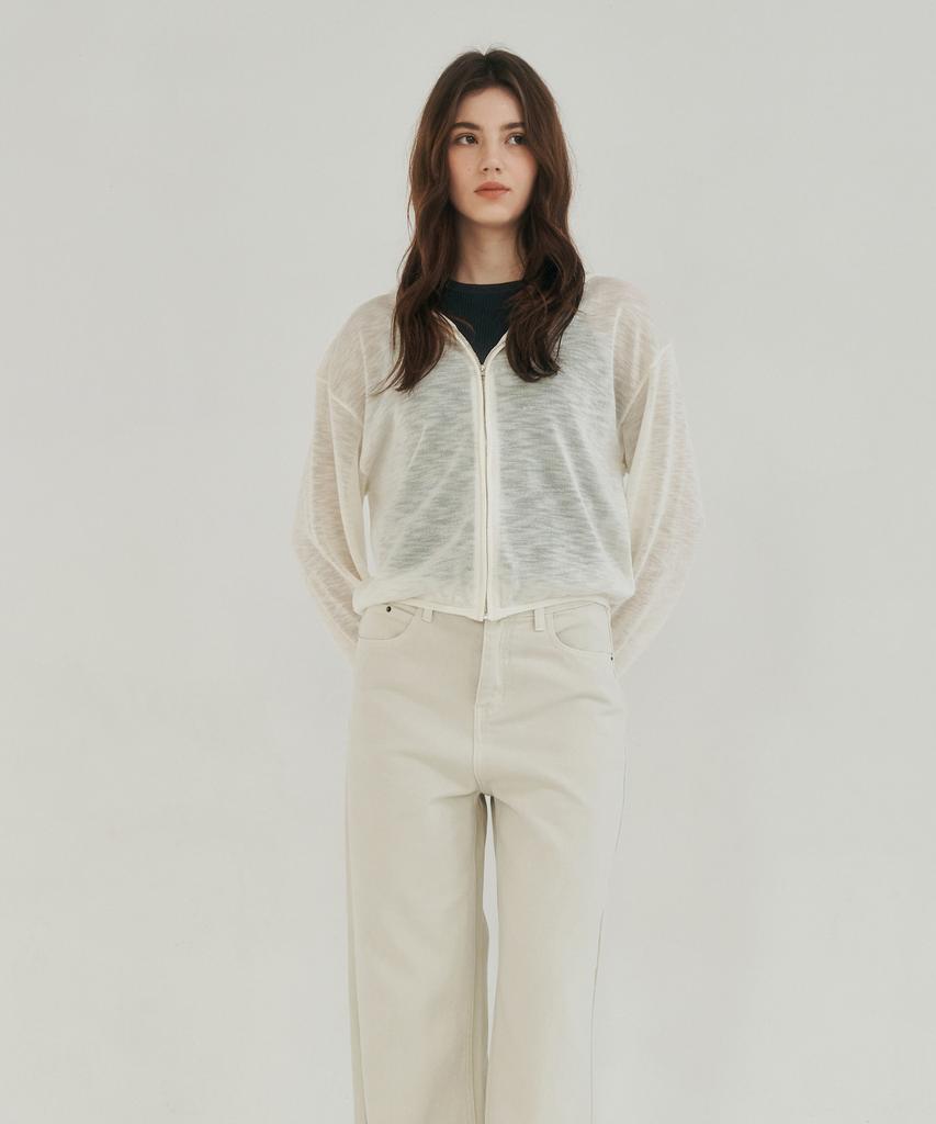 LOSSYROW Light Zip-Up Knit Hoodie Ivory