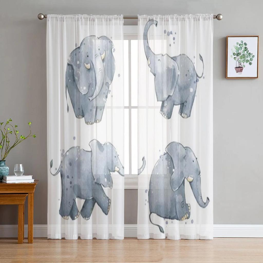 Sweet Baby Elephant Zasłony Okna Salon Tiulowe Zasłony Wystrój Kuchni Dzieci Pokój Zasłony Okna Leczenie