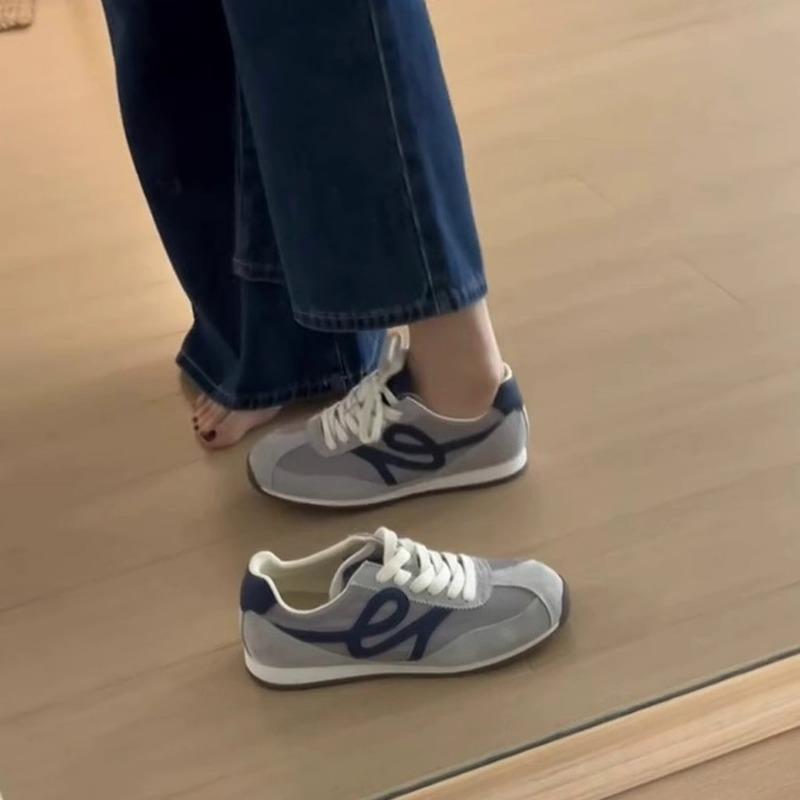 Cowhide Version~ Flat Bottom Casual Sports Shoes Versatile Round Head Retro Women's Lace-up Breathable Board Shoes