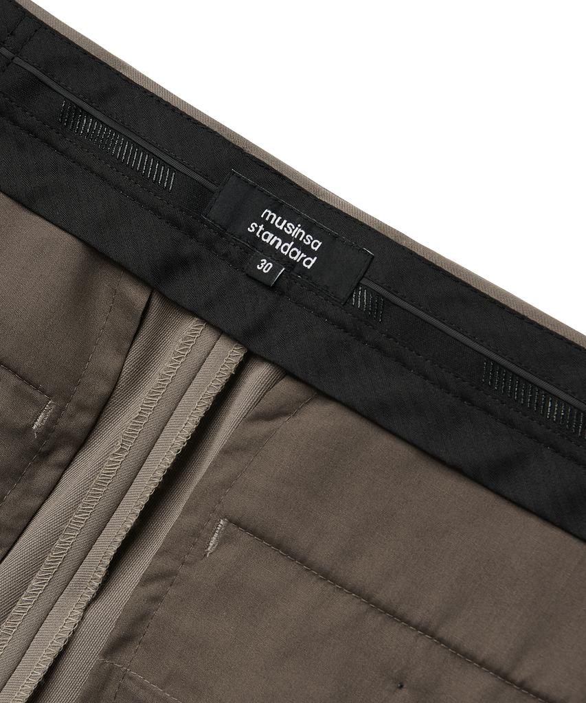 MUSINSA STANDARD Wool Blend Relaxed Tapered Hidden Banding Crop Slacks [Dusty Beige]