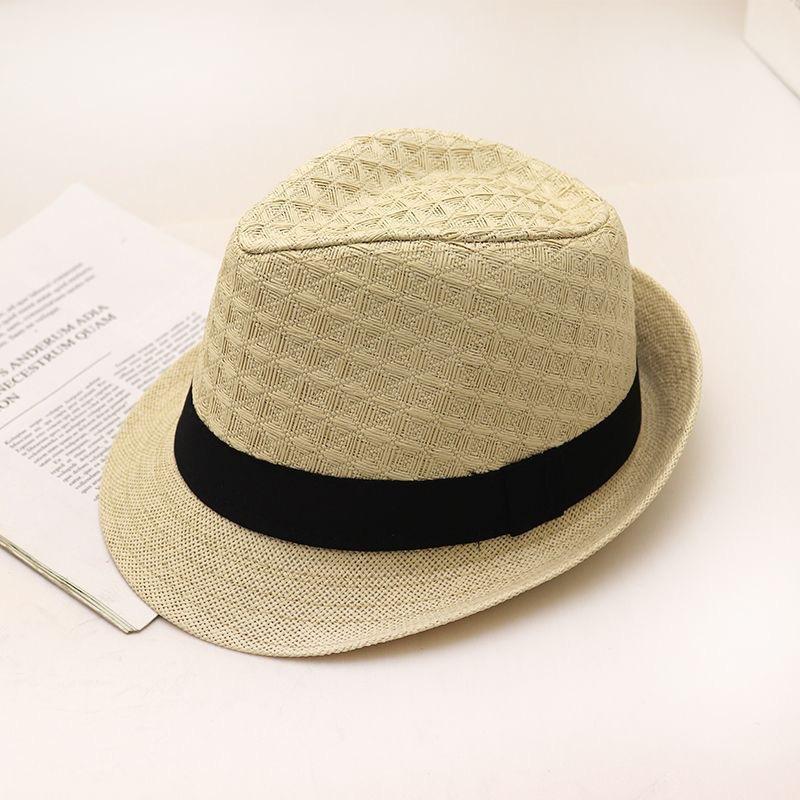Summer Straw Rhombus Jazz Hat Outdoor Sun Hat Middle-aged and Elderly Travel Leisure Sun Hat Gentleman's Top Hat