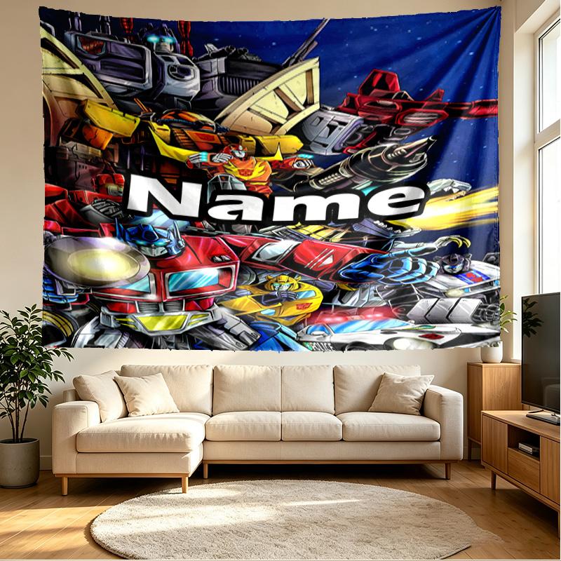 Custom Name Personalized Transformers Print Tapestry, Wall Art Decor, Bedroom, Dorm, Apartment, LivingRoom, Party Backdrop, Gift for Birthday