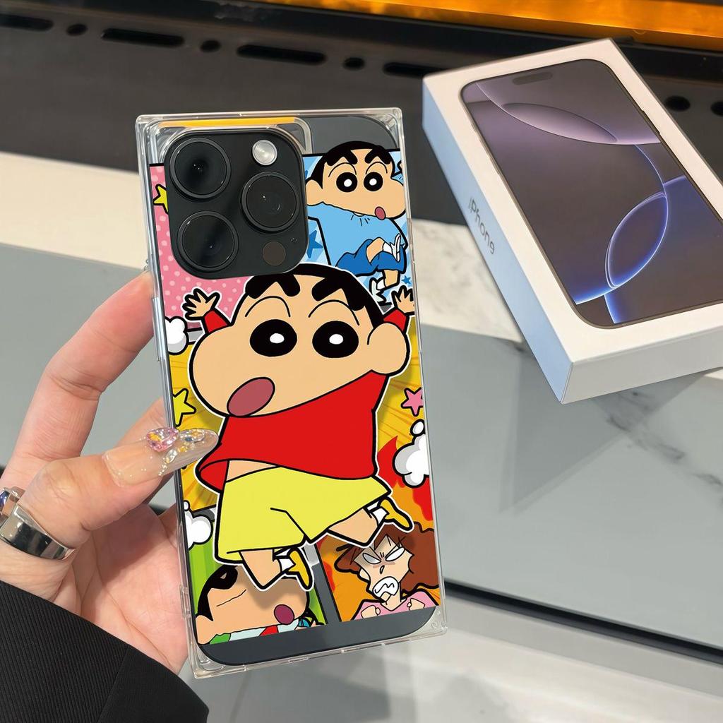 Clear Square Back Tube Case Protection For iPhone 16 ProMax 14 Pro Max 13 12 15 Plus 11 Anti-Oxygen,Starry Shin-chan Pattern Casing