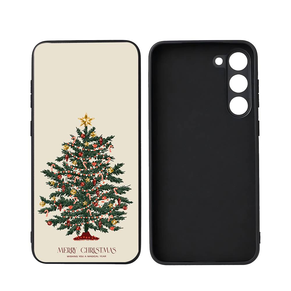 Merry Christmas Tree For Samsung Galaxy S25 S24 S23 Ultra S22 S21 Plus S20 Black Soft Silicone Protective Case