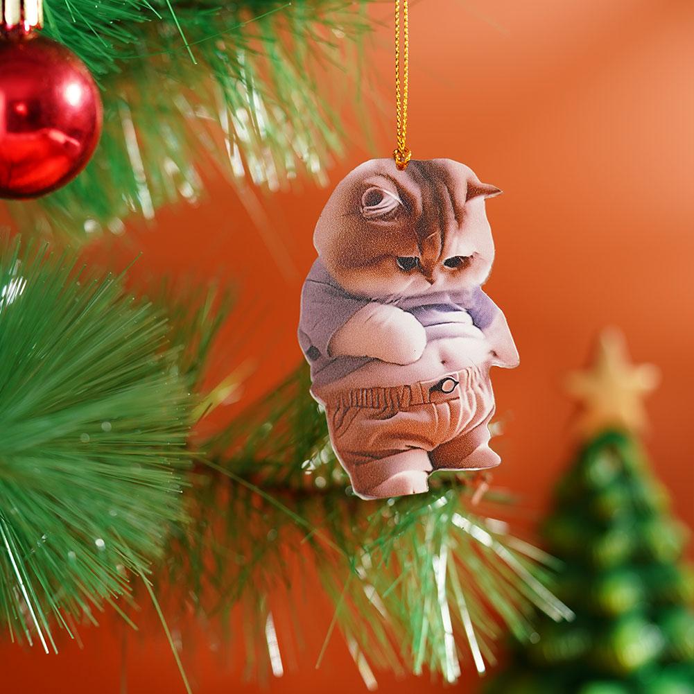 2D Car Cute Cat-Shaped Pendant  Interior Mirror Hanging Keychain Realistic Animal Rearview Car Schoolbag Decor Accessories