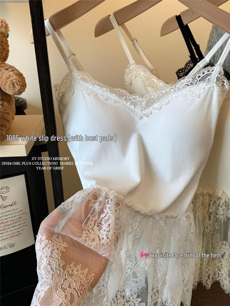 Winter 2024 Women's Lace Slip Dress - Sleeveless, Layered, Waist-Hugging with Bow