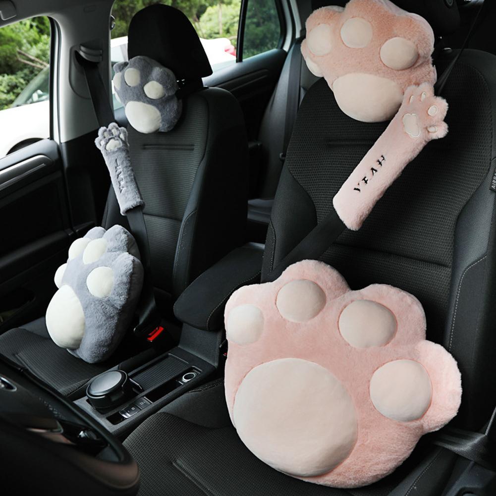 Auto Neck Pillow Car Plush Headrest Cute Cat Claw Car Neck Pillow Car Woman Decorative Seatbelt Protect Interior Car Accessories