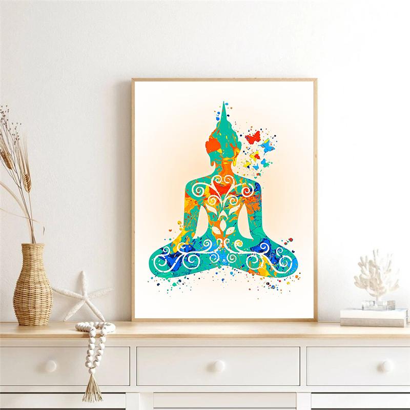 Classic Buddha Yoga Encourage Posters Lotus Posture Meditation Modern Prints Canvas Wall Art Pictures Home Living Room Decor