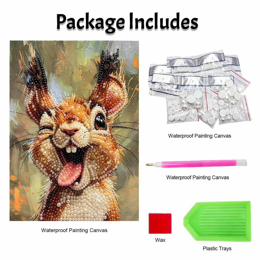 DIY Pearl Painting Canvas Cute Squirrel Pattern 3D Bead Art Kit Relaxing Handmade Craft for Home Wall Room Decoration Birthday Gift Unique Hobby
