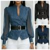 2026 Nieuwe Dames Lente en Herfst V-hals Kant Patchwork Lange Mouwen Blouse