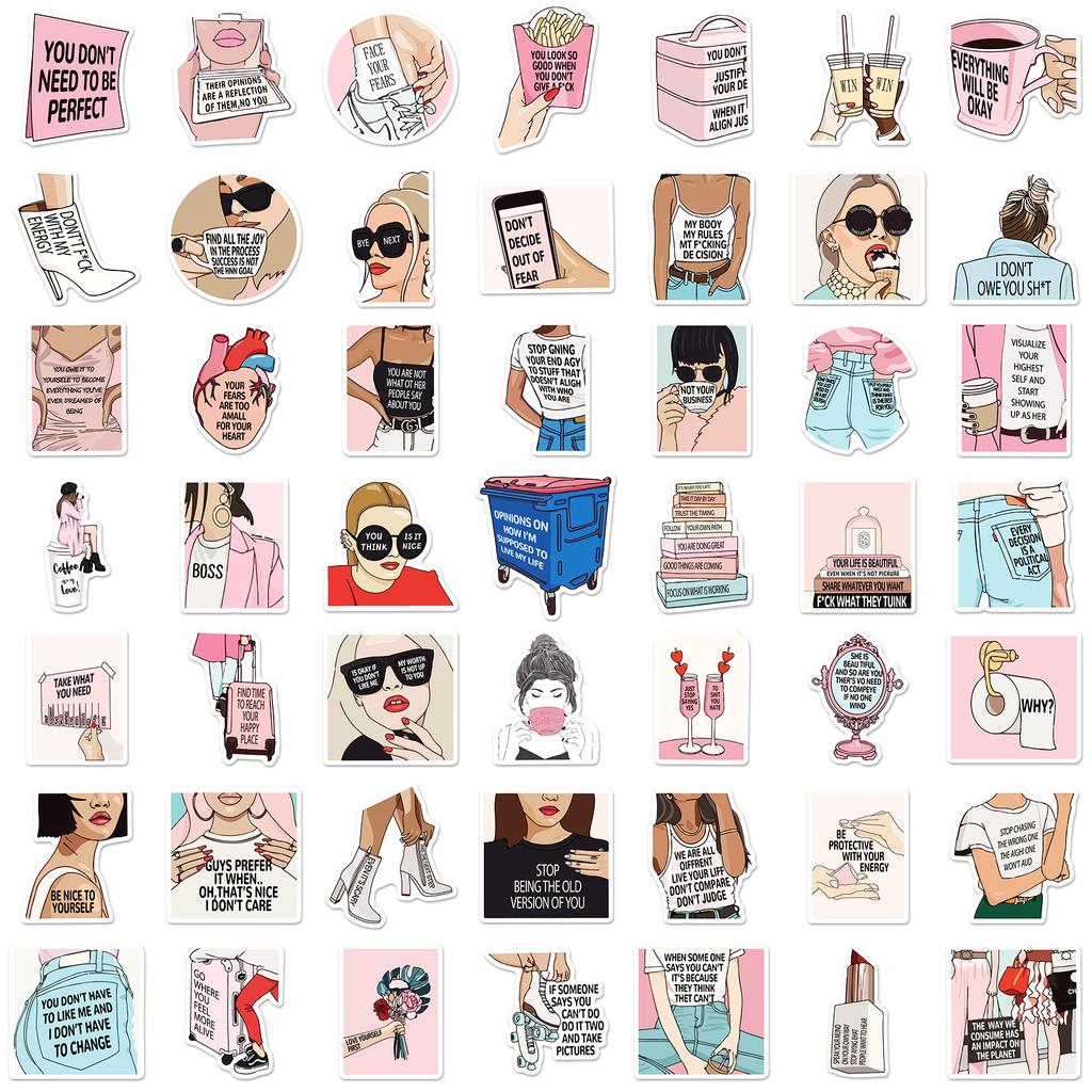 100 Pop Girls Women Stickers European and American Personality Feminist Declaration Title Car Guitar PVC Stickers