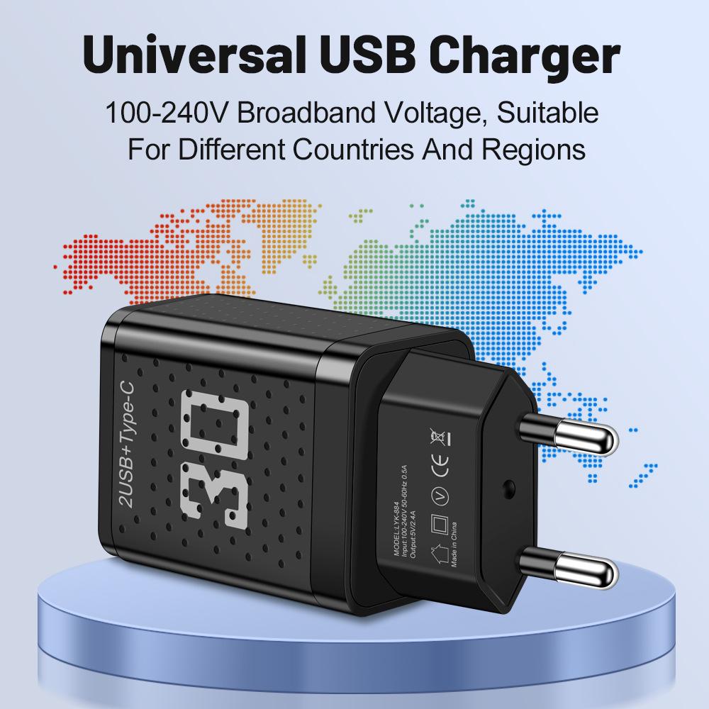 2.4A PD+2USB Travel Charger - US/EU/UK Plug
