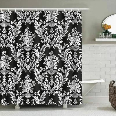 Black White Damask Shower Curtain Luxury Bathroom Decor