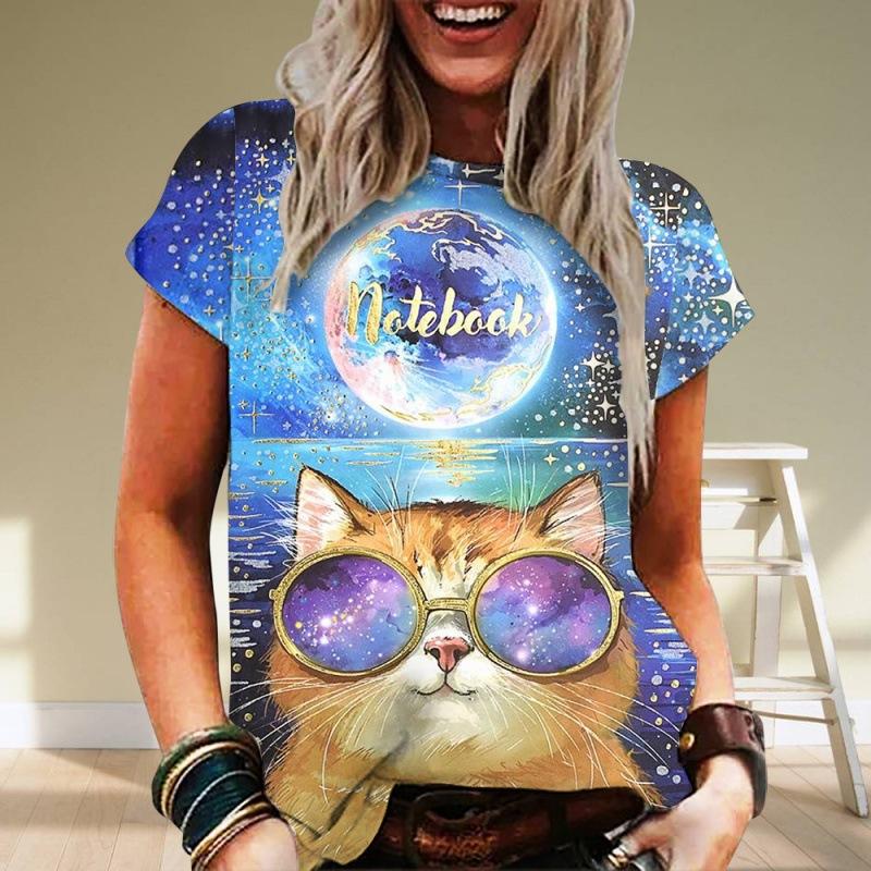 Dames T-shirt Dierenprint Meisjes Zomer Sportkleding T-shirts Ronde Hals Korte Mouw 3D Geprint T-shirt Casual Ademende Tops