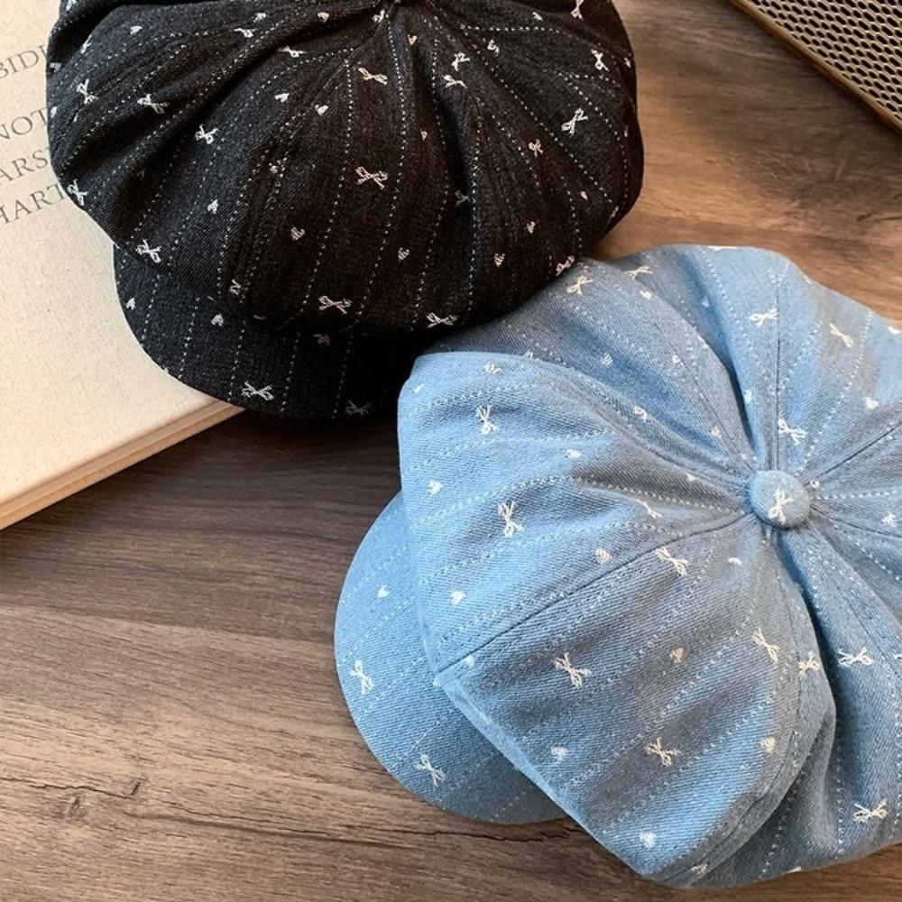 Cloud Retro Bow Beret Japanese Newsboy Cap Trendy Octagonal Cap Girls