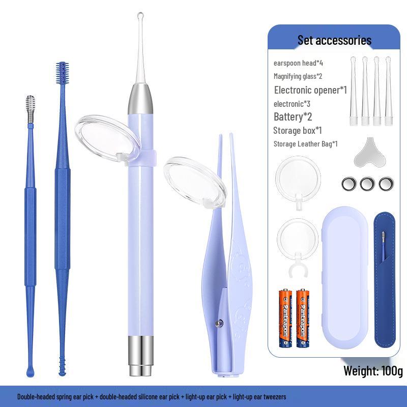 LED Ohrreinigungsset für Kinder: Leuchtendes Ohrstäbchen, Baby-Pinzette mit Licht & Wiederaufladbares Weichspitzen-Werkzeug