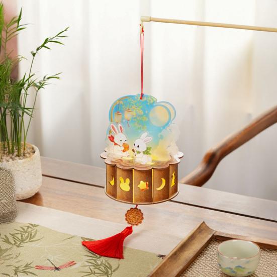Mid Autumn Festival Decoration Mid-Autumn DIY Moon Rabbit Lantern Kit, 3D LED Handheld Lantern, Atmospheric Light Projection Ancient Style Craft
